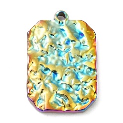 Rainbow Color Ion Plating(IP) 304 Stainless Steel Pendants, Textured, Rectangle Charm, Rainbow Color, 25x16.5x3mm, Hole: 1.4mm