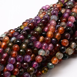 Colorful Faceted Natural Agate Round Beads Strands, Dyed, Colorful, 6mm, Hole: 1mm, about 64pcs/strand, 14.7 inch
