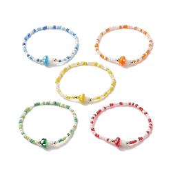 Couleur Mélangete Bracelets extensibles en perles de verre et perles de verre et perles de laiton pour femmes, couleur mixte, diamètre intérieur: 2-1/4 pouce (5.6 cm)