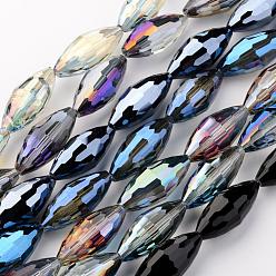 Mixed Color Electroplate Glass and Glass Bead Strands, Rice, Faceted, Mixed Color, 36x16x16mm, Hole: 2mm, about 15pcs/strand, 21.57 inch