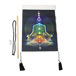 Black Chakra Cloth Wall Hanging Tapestry, Trippy Yoga Meditation Tapestry, Vertical Tapestry, for Home Decoration, Rectangle, Black, 653~665x345~349x1mm