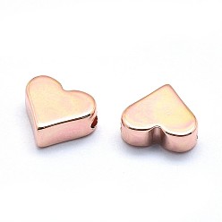 Real Rose Gold Plated Brass Beads, Lead Free & Cadmium Free & Nickel Free, Heart, Real Rose Gold Plated, 6x7x3mm, Hole: 1.2mm