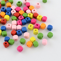Mixed Color Dyed Natural Wood Beads, Cube, Mixed Color, 6x6x6mm, Hole: 2mm, about 5000pcs/500g