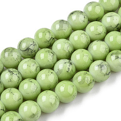Светло-зеленый Выпечка роспись стекла круглый шарик нити, треск, круглые, светло-зеленый, 8~8.5 мм, отверстие : 1.2 мм, около 105 шт / нитка, 31.8 дюйм