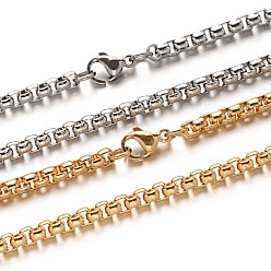 Mixed Color 304 Stainless Steel Box Chain Necklaces, with Lobster Claw Clasps, Mixed Color, 23.7 inch(60.1cm)