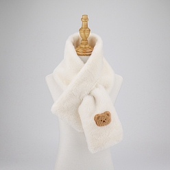 Белый Регулируемый теплый шарф из полиэстера с искусственным мехом кролика для мальчиков и девочек, зима осень дети милый медведь воротник шарф, белые, 830~1300 мм