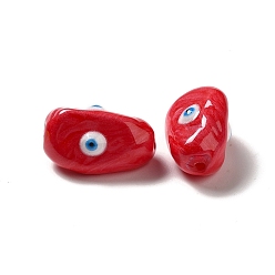 Brique Rouge Perles de verre opaques, avec l'émail, ovale avec le mauvais œil, firebrick, 19~20x10.5~13x10~11mm, Trou: 1.4mm