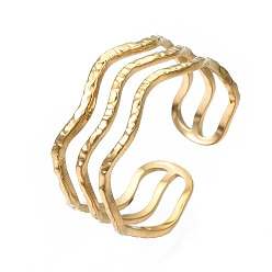 Золотой 304 кольцо из нержавеющей стали с тройной волной и открытой манжетой, массивное полое кольцо для женщин, золотые, размер США 7 (17.3 мм)