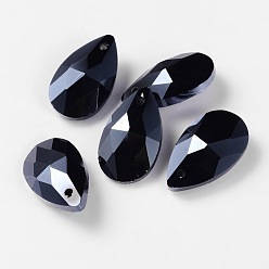 Hematite Plated Electroplate Glass Pendants, Faceted, teardrop, Hematite Plated, 22x13x7mm, Hole: 1mm