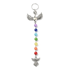 Angel & Fairy Wing Alloy Pendant Keychains, with 7 Chakra Gemstone Beads for Women Bag Car Key Pendant Decoration, Angel & Fairy, 18.6x4.45cm