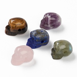 Mixed Stone Natural Labradorite & Tiger Eye & Amethyst & Rose Quartz & Lapis Lazuli Beads, Skull, 17~19x11~13x12~14mm, Hole: 1.7~2mm
