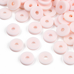 Pink Perles d'argile polymère faites à la main respectueuses de l'environnement, disque / plat rond, perles heishi, rose, 6x1mm, Trou: 2mm, environ23500 pcs / 1000 g