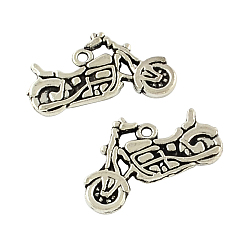 Antique Silver Tibetan Style Zinc Alloy Motorcycle Pendants, Lead Free & Cadmium Free, Antique Silver, 17.5x24.5x2mm, Hole: 1mm, about 294pcs/500g