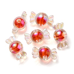 Rouge Orange Placage uv perles acryliques irisées arc-en-ciel, perle bicolore en perle, candy, rouge-orange, 15.5x29x15mm, Trou: 3mm