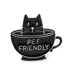 Negro Gato con pin de esmalte taza, insignia de aleación amigable con las mascotas para ropa de mochila, electroforesis negro, negro, 26.5x29.5x2 mm