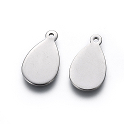 Stainless Steel Color 201 Stainless Steel Pendants, Stamping Blank Tag, Teardrop, Stainless Steel Color, 17.5x10x0.9mm, Hole: 1.2mm