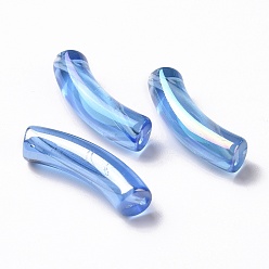 Bleu Dodger Placage uv perles acryliques irisées arc-en-ciel transparentes, tube incurvé, Dodger bleu, 32~33x10x8mm, Trou: 1.6mm
