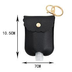 Black Plastic Hand Sanitizer Bottle with PU Leather Cover, Portable Travel Squeeze Bottle Keychain Holder, Black, 105x70mm