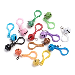 Mixed Color Plastic Keychain, with Plastic Clips Lobster Claw Hooks, Platinum Plated Zinc Alloy Clasps and Iron Bell, Mixed Color, 82mm