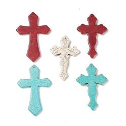 Mixed Color Synthetic Howlite Pendants, Mixed Dyed and Undyed, Mixed Cross Charms, Mixed Color, 77~85x50~56x6.5~7mm, Hole: 1mm, about 25pcs/500g
