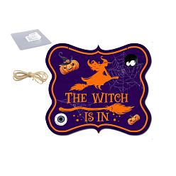 Witch Halloween Wooden Wall Door Window Hanging Decor, with Hemp Rope and No Trace Hook, Witch, 176x203mm