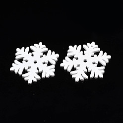 White Christmas Theme Spray Painted Wood Pendants, Snowflake, White, 50x43x2.5mm, Hole: 1.6mm