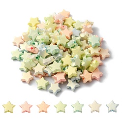 Mixed Color Spray Painted Frosted Opaque Acrylic Beads, Star, Mixed Color, 9x9.5x4mm, Hole: 1.8mm