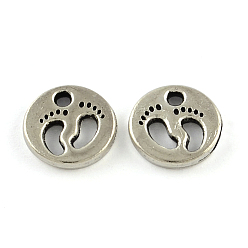 Antique Silver Tibetan Style Zinc Alloy Pendants, Flat Round with Foot, Lead Free & Cadmium Free, Antique Silver, 11x2mm, Hole: 2mm, about 625pcs/500g