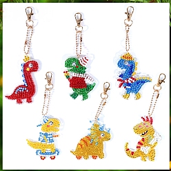 Mixed Color Sport Theme Dinosaur Shape DIY Diamond Painting Keychain Kits, with Resin Rhinestones, Diamond Sticky Pen, Tray Plate and Glue Clay, Mixed Color, 50~70mm, 6pcs/set