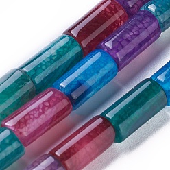 Разноцветный Природные крашеные шарики агата стренг, колонка, красочный, 15~16x7~8 мм, отверстие : 1.2 мм, около 25 шт / нитка, 15.3 дюйм (39 см)