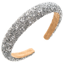 Argent Bandeaux de cheveux en strass et perles, Accessoires pour cheveux en tissu large pour femmes et filles, argenterie, 135x120mm