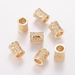 Golden Brass Cubic Zirconia European Beads, Column, Golden, 10x9x8mm, Hole: 5mm