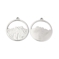 Stainless Steel Color Ion Plating(IP) 304 Stainless Steel Pendants, Ring with Mountains Charms, Stainless Steel Color, 27.5x25x1.5mm, Hole: 1.4mm