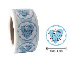 Sky Blue Thanksgiving Theme Stickers, Self-Adhesive Kraft Paper Gift Tag Stickers, Adhesive Labels, Flat Round with Word Pretty Things Inside, Sky Blue, 25mm, about 500pcs/roll