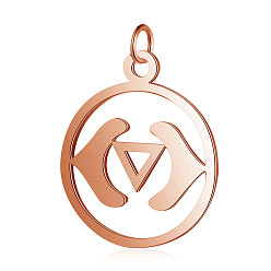 Rose Gold 304 Stainless Steel Pendants, Chakra, Ajna, Flat Round, Rose Gold, 22.5x19x1mm, Hole: 3mm