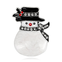 Платина Рождественский снеговик с эмалевой булавкой со стразами, брошь из сплава для рюкзака, платина, 35x26 мм