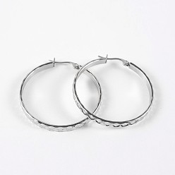 Stainless Steel Color Ring 304 Stainless Steel Hoop Earrings, Hypoallergenic Earrings, Stainless Steel Color, 42x40x4mm, Pin: 1mm