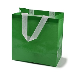 Verde Lima Bolsas de regalo plegables reutilizables no tejidas con asa, bolsa de compras portátil impermeable para envolver regalos, Rectángulo, verde lima, 11x21.5x22.5 cm, pliegue: 28x21.5x0.1 cm