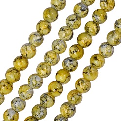 Yellow Opaque Spray Painted Glass Beads Strands, Imitation Snowflake Obsidian, Round, Yellow, 8mm, Hole: 1mm, about 103 pcs/Strand, 31.10''(79cm), 2strands/box