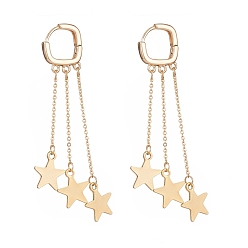 Golden Brass Star Chain Tassel Dangle Hoop Earrings, 304 Stainless Steel Jewelry for Women, Golden, 57mm, Pin: 0.9mm