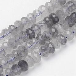 Gray Natural Cloudy Quartz Beads Strands, Rondelle, Faceted, Gray, 8x5mm, Hole: 1mm, about 76pcs/strand, 15.7 inch