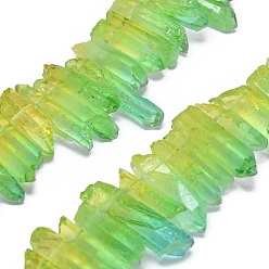 Lime Green Natural Dyed Quartz Pointed Beads Strands, Two Tone Color, Bullet, Top Drilled Beads, Lime Green, 19~35x5~11mm, Hole: 1mm, about 59~64pcs/strand, 13.7~14.1 inch(35~36cm)