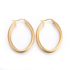 Golden 201 Stainless Steel Hoop Earrings, with 304 Stainless Steel Pin, Hypoallergenic Earrings, Oval, Golden, 43.5x33x4mm, Pin: 1mm