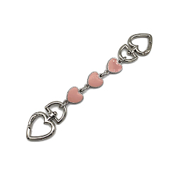 Pink Alloy Enamel Heart Bag Strap Extenders, with Swivel Clasps, for Bag Replacement Accessories, Platinum, Pink, 17cm