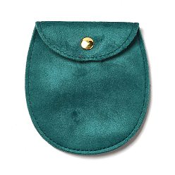 Teal Velvet Jewelry Storage Pouches, Oval Jewelry Bags with Golden Tone Snap Fastener, for Earring, Rings Storage, Teal, 9.8x9x0.8cm