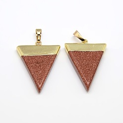 Goldstone Synthetic Goldstone Pendants, with Golden Tone Brass Findings, Triangle, 30~35x23~28x5mm, Hole: 8x5mm