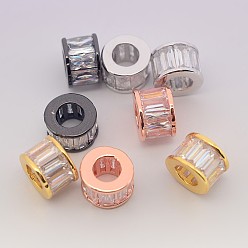 Mixed Color Brass Micro Pave Cubic Zirconia Column Beads, Cadmium Free & Nickel Free & Lead Free, Mixed Color, 8.5x5mm, Hole: 4.8mm