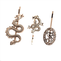 Oro Antiguo 3 horquillas para el pelo de aleación de dragón con tocado punk, accesorios para el cabello, oro antiguo, 47~64x20~28 mm, 3 PC / sistema