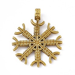 Antique Golden Ion Plating(IP) 304 Stainless Steel Manual Polishing Pendants, Helm of Awe Charm, Antique Golden, 41.5x33.5x2.5mm, Hole: 5mm
