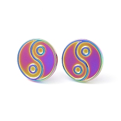 Rainbow Color Chapado en iones (ip) 304 arete de acero inoxidable para mujer, yin yang, color del arco iris, 16 mm, pin: 0.8 mm